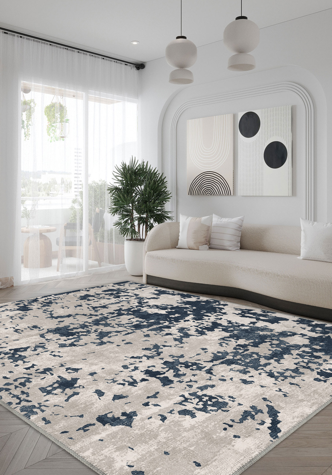 Grant Blue Abstract Washable Rug