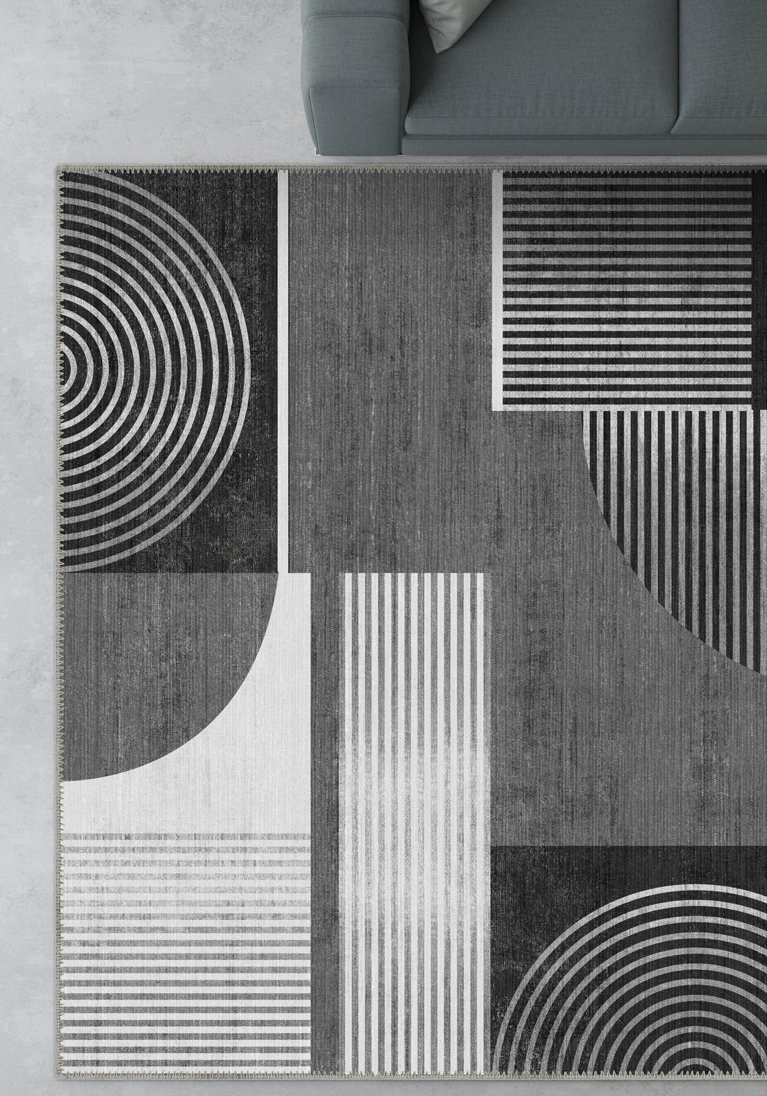 Peyton Geometric Black and White Rug
