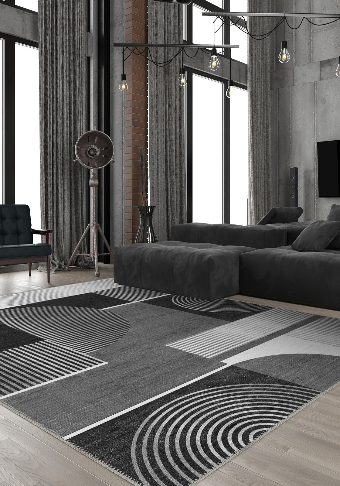 Peyton Geometric Black and White Rug