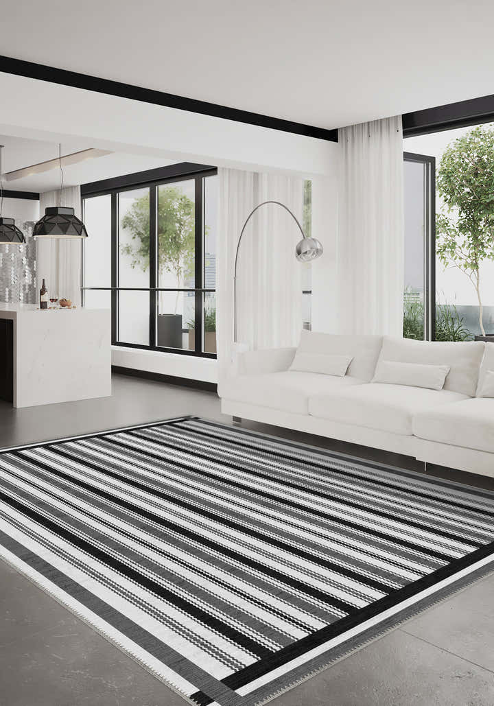 Maris Black and White Modern Rug