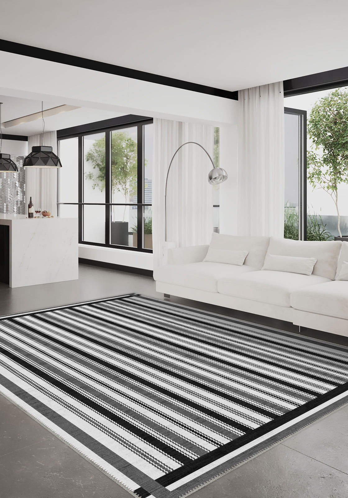 Maris Black and White Modern Rug