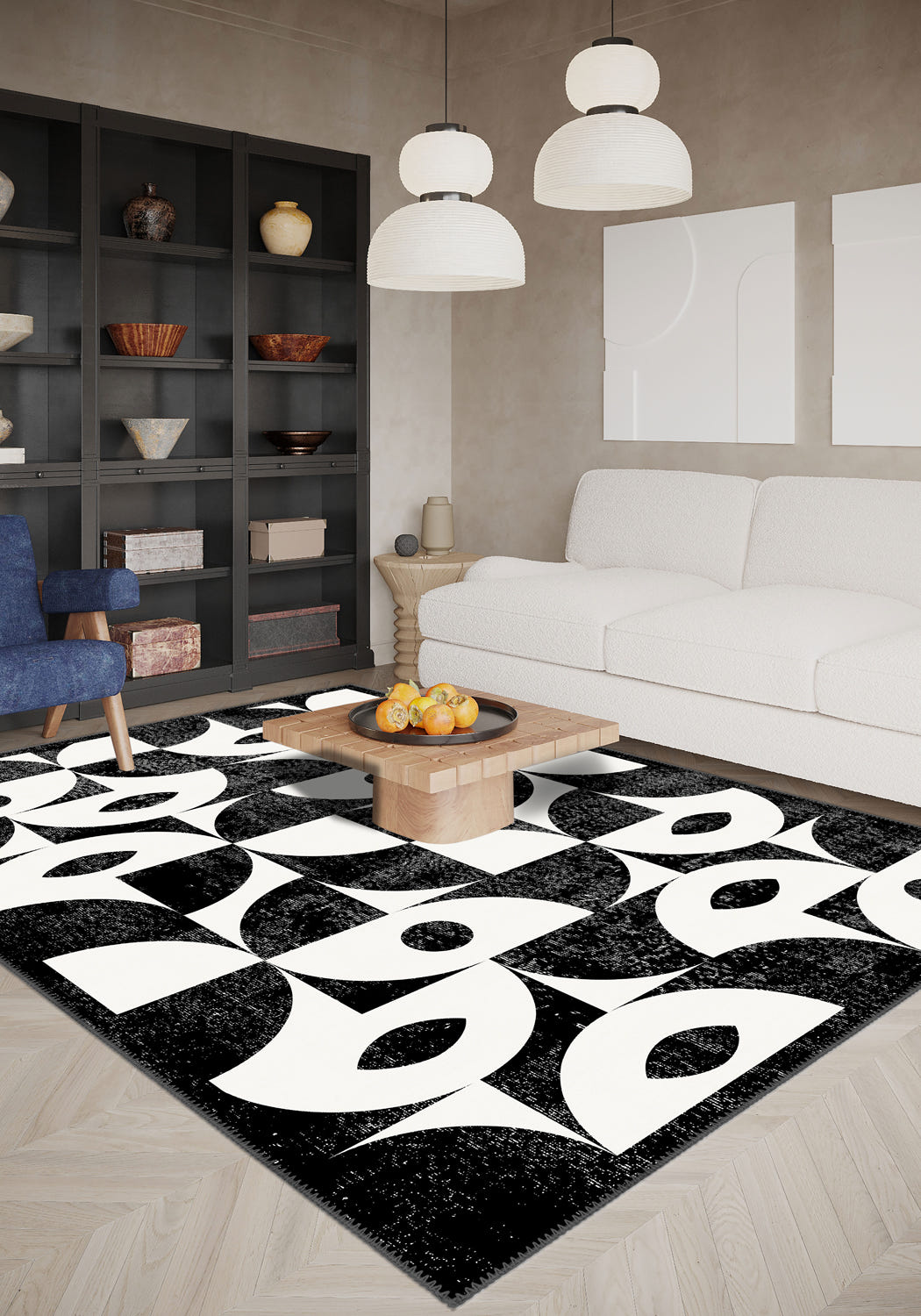 Ondara Black and White Geometric Rug