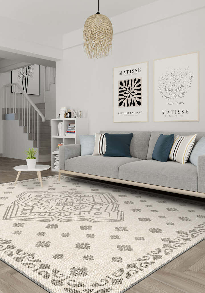 White scandi rug for living room.