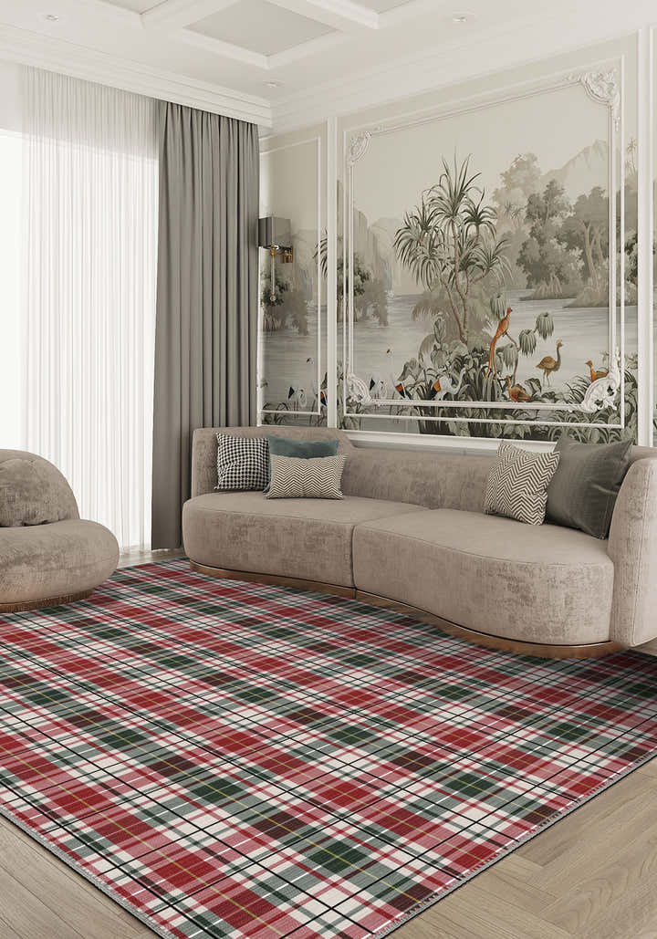 Tartan rug for a living room.