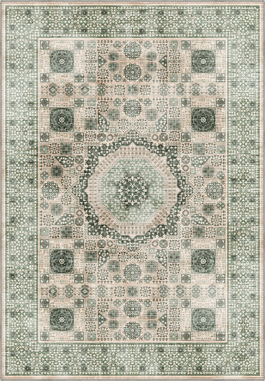Sage green Persian rug.