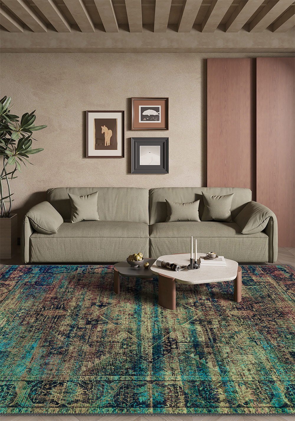 Aeron Teal Industrial Rug