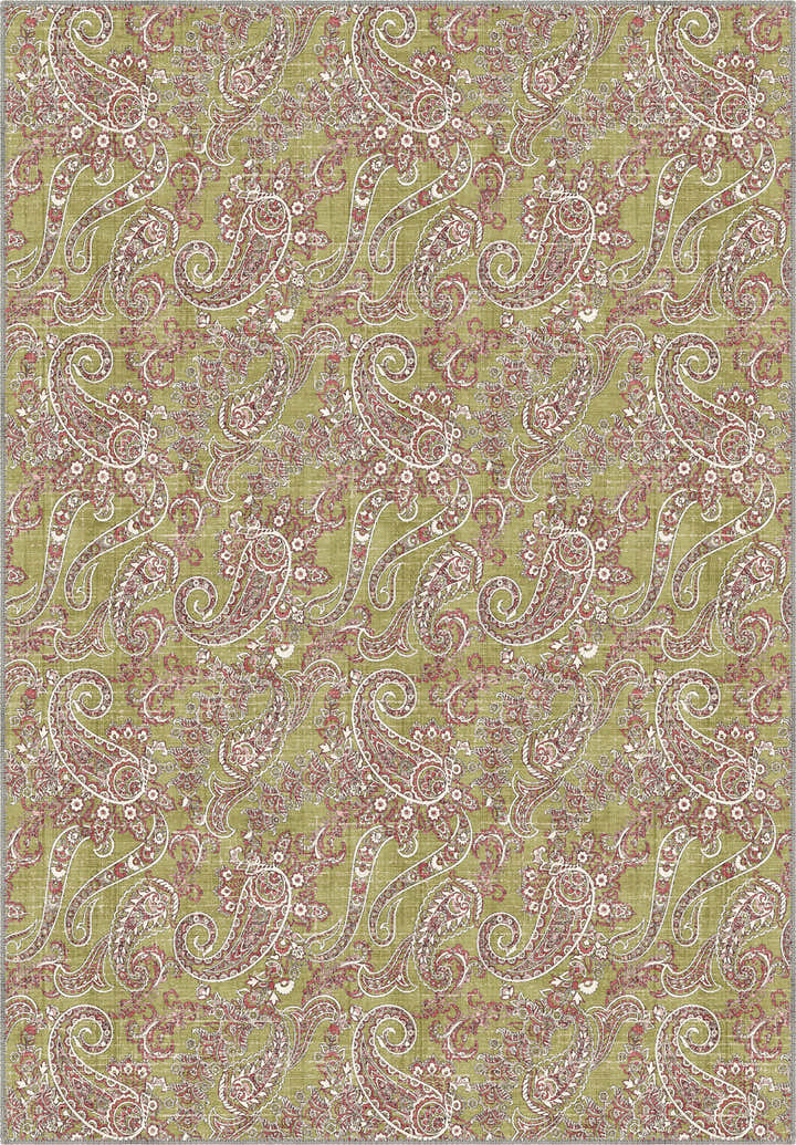 Olive green paisley rug for living room.