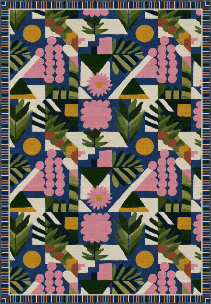 Colorful Bauhaus rug in midcentury style.