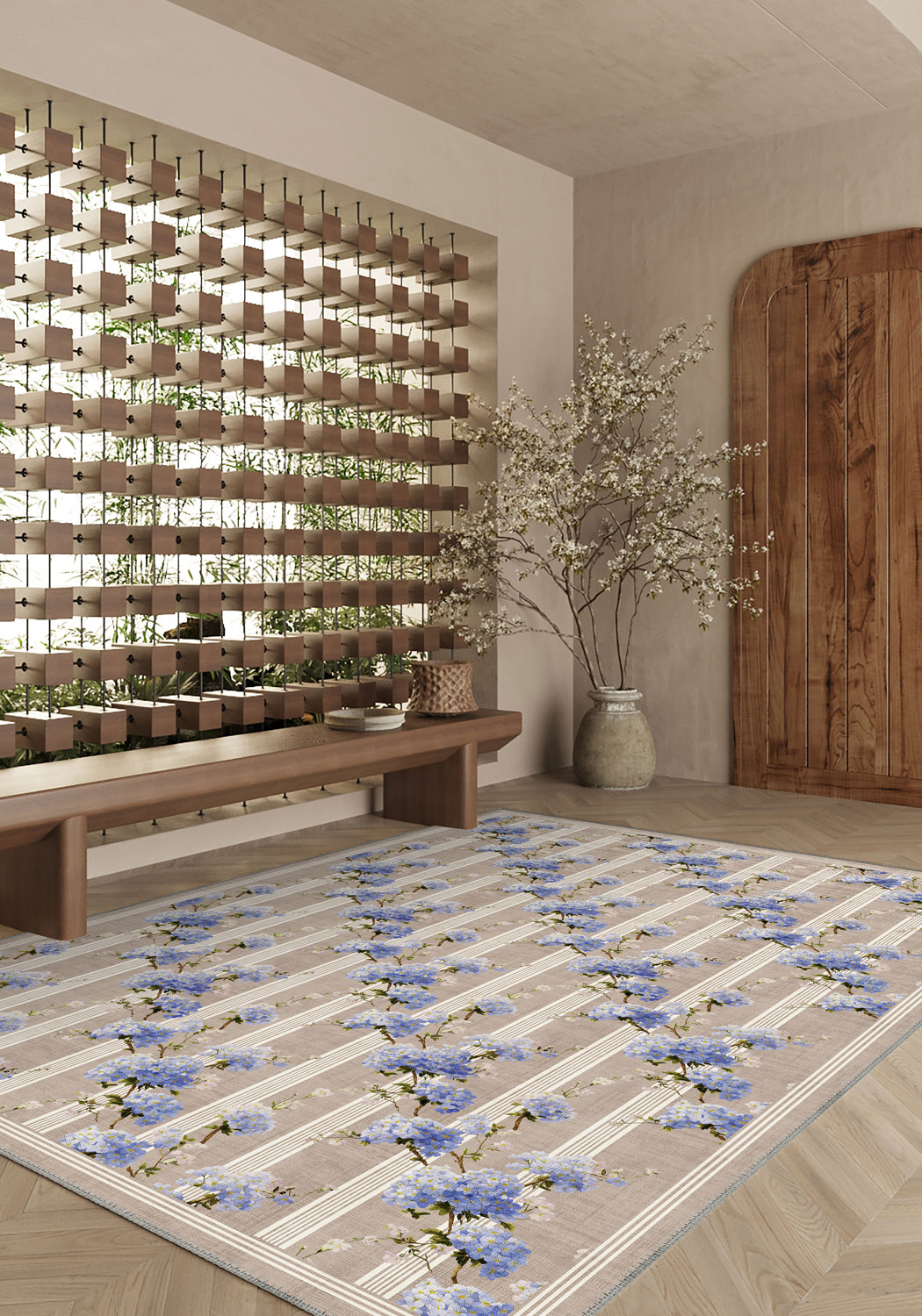 Celine Beige Hydrangea Rug