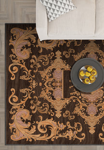 Brown baroque rug for living room.