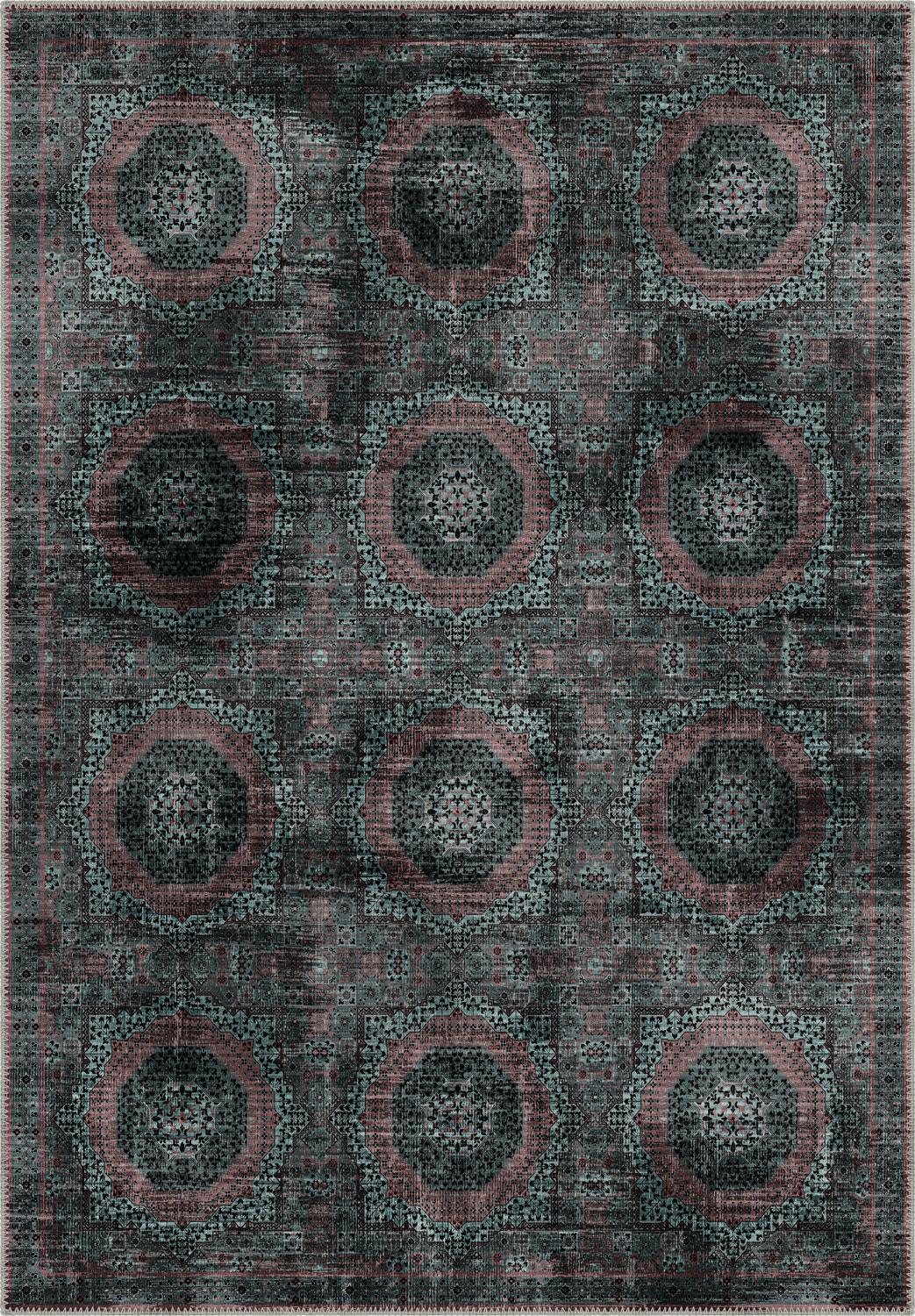 Deep teal Persian vintage rug for living room.