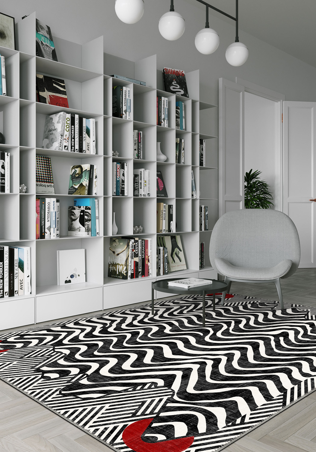 Black and white zebra rug for living room.