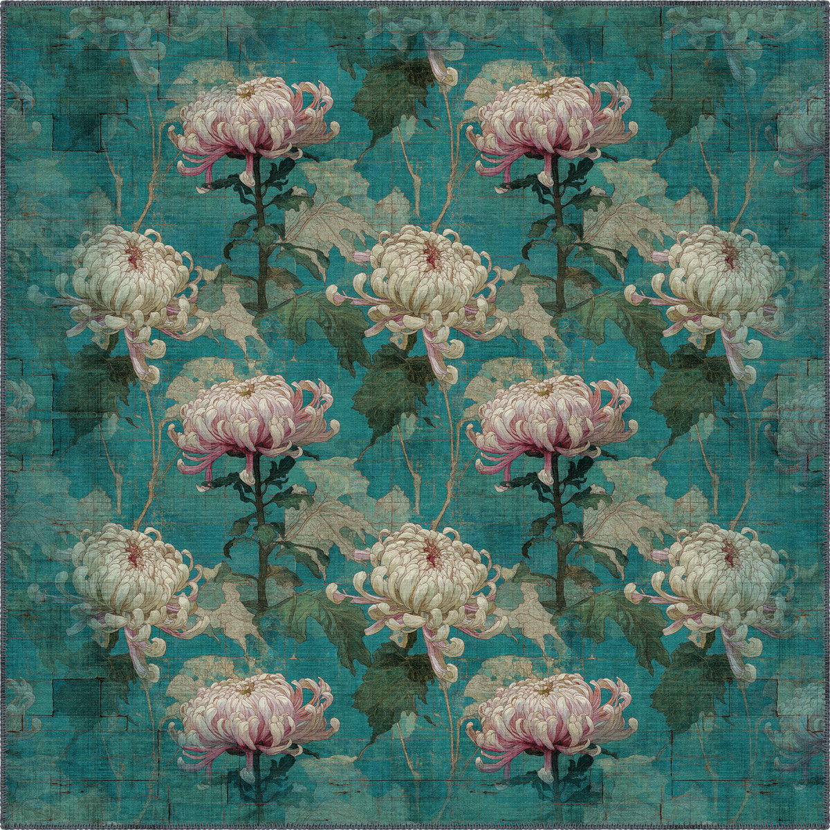 Chryselle Teal Chrysanthemum Rug